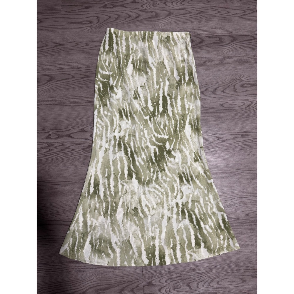 Yellow The Label Olive Green Abstract Tiger Print Maxi Skirt Large Womens